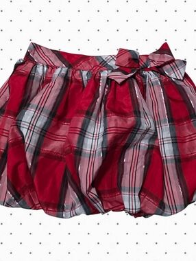 Cherokee red plaid mini bubble skirt with bow detail